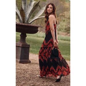 Ralph Lauren Red Black Aztec Southwest Print Maxi Dress Halter 6